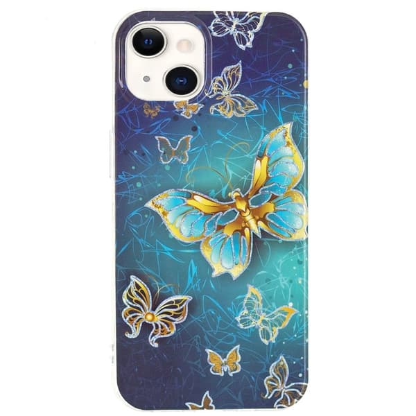 Marble iPhone 15 Plus Suojakotelo - Electroplated Butterflies Blue
