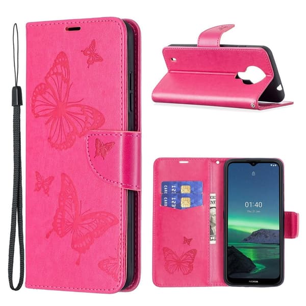 Butterfly Nokia 1.4 skinnveske - Rose Pink