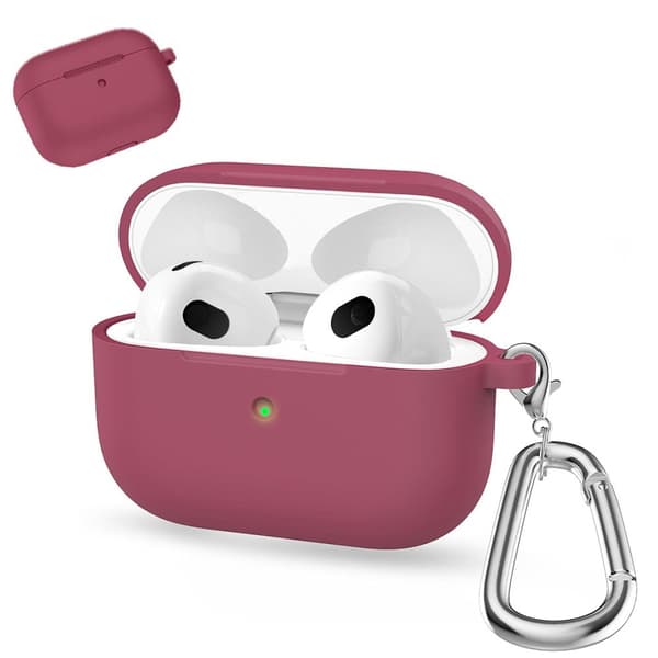 AirPods silikonetui med karabinkrok - Rosarød Red