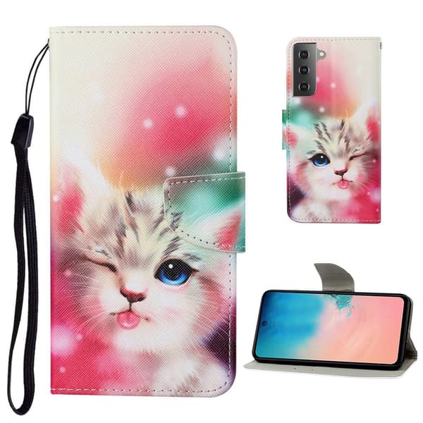 Wonderland Samsung Galaxy S21 Plus Flip etui - Sød kat Multicolor