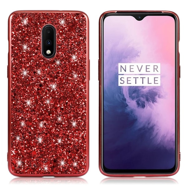 Glitter OnePlus 7 cover - Rød Red