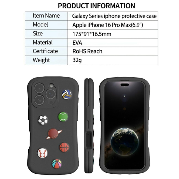 iPhone 16 Pro Max Case Galaxy Series Pattern EVA Anti Drop Phone Cover - Black Black
