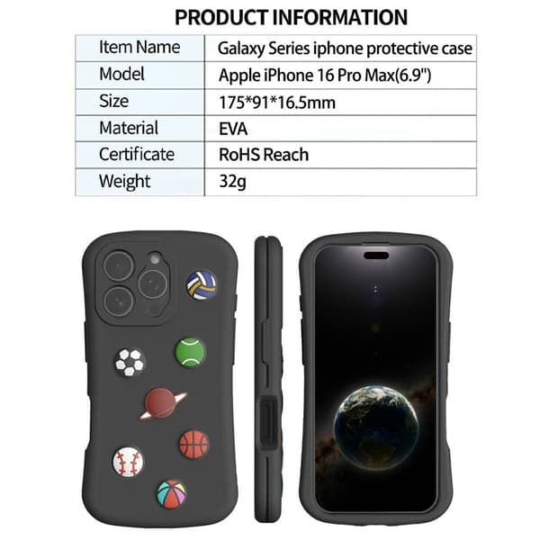 iPhone 16 Pro Max Case Galaxy Series Pattern EVA Anti Drop Phone Cover - Musta Black