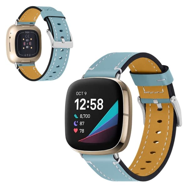 Fitbit Sense / Versa 3 aito nahkakellon hihna - Sininen Blue