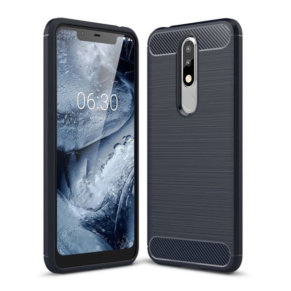 Nokia 5.1 Plus mobilskal silikon borstad kolfiber värmeavledande - Mörkblå Blå