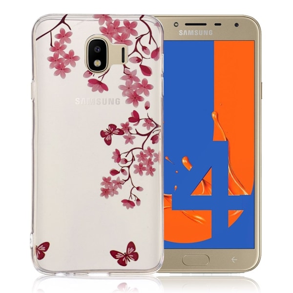 Samsung Galaxy J4 (2018) trykt mønster tyndt etui - Lyserød Blomst og Sommerfugl Multicolor