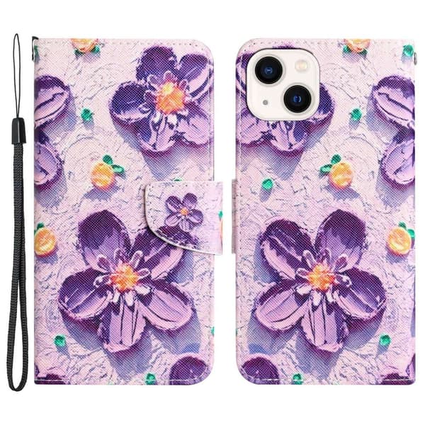 Wonderland iPhone 14 Flippetui - Lilla Blomst Purple