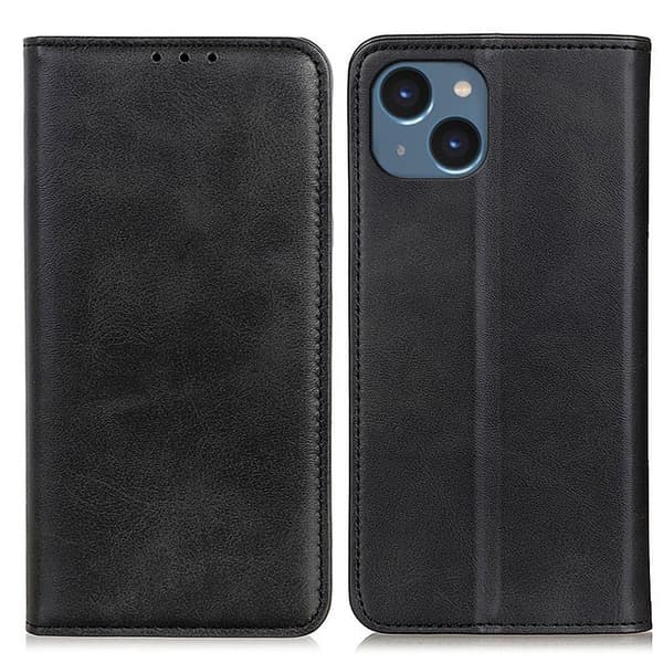 iPhone 14 lompakkokotelo, aitoa nahkaa - Musta Black