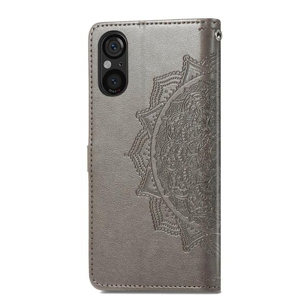 Mandala Sony Xperia 5 V læderetui - Grå Silver grey