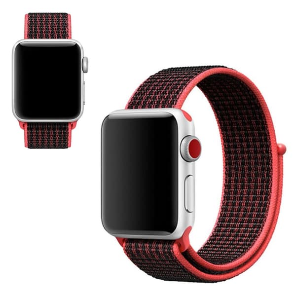 Apple Watch Series 5 44mm solid color nylon klockarmband - röd / svart Svart