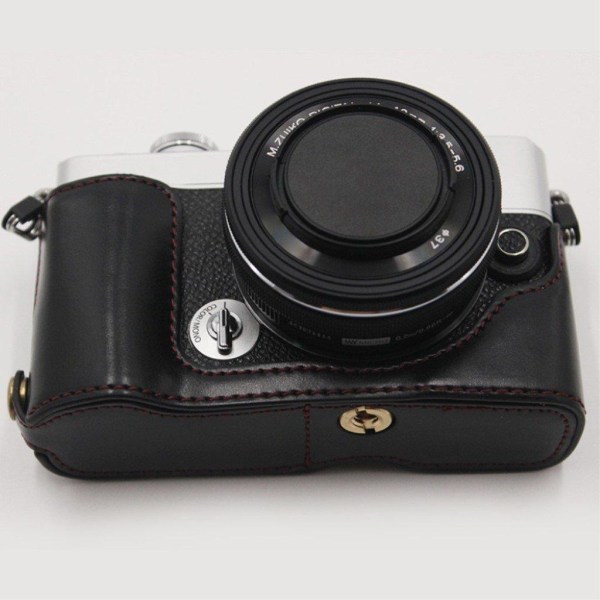 Olympus PEN E-P7 leather cover with battery opening - Black Black