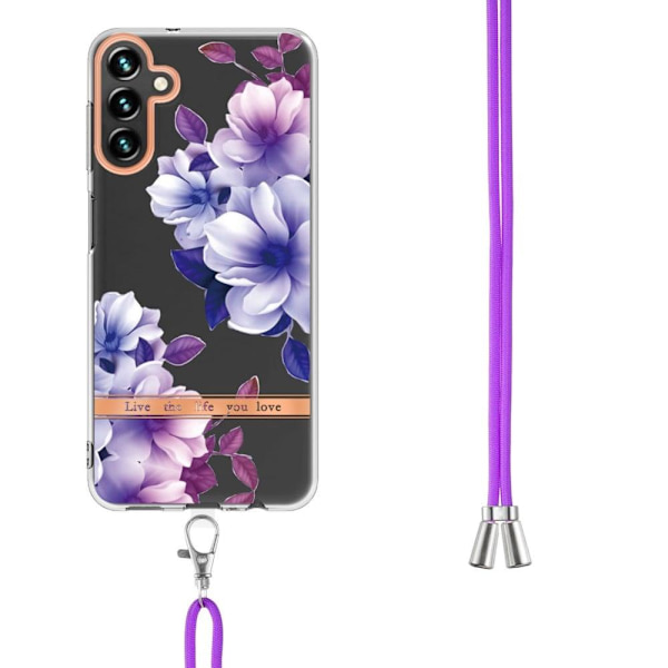 Slim og Holdbart Blødtcover med Snor til Samsung Galaxy A14 - Hc004 Purple Begonia Purple