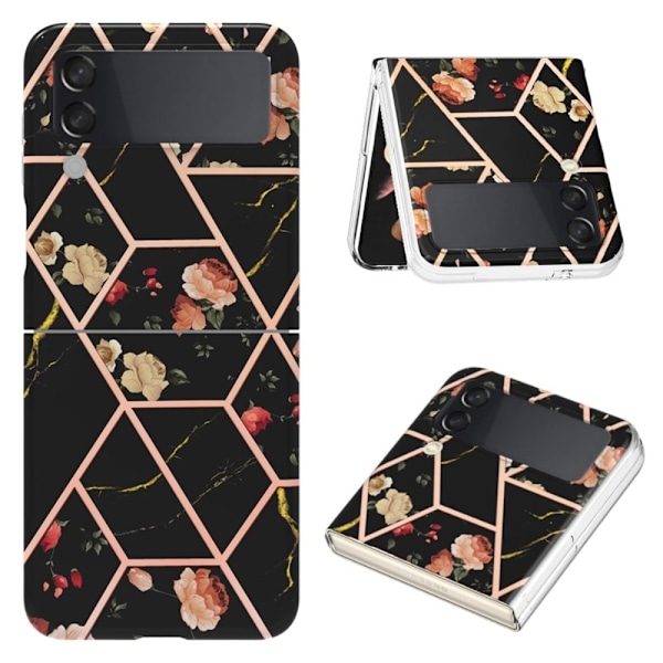 Marmormotiv Samsung Galaxy Z Flip4 skal - Svarta Blommor Svart