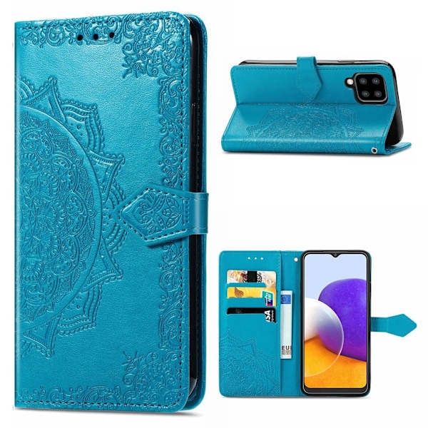 Mandala läder Samsung Galaxy A22 4G fodral - Blå Blå