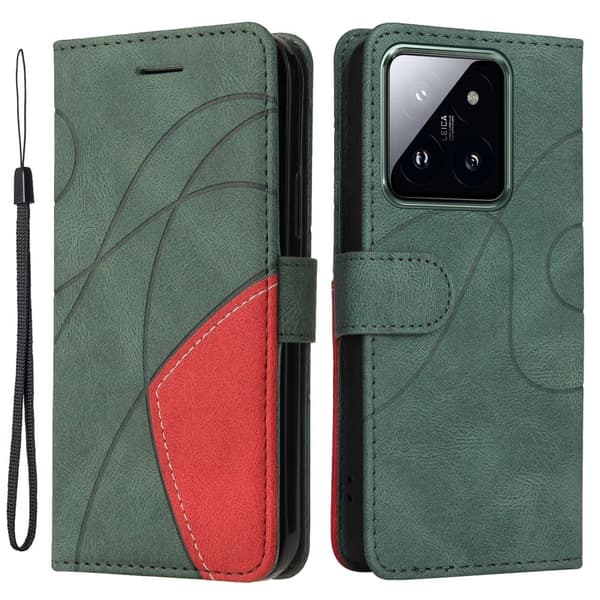 Texturerat läderfodral med handledsband för Xiaomi 14 Pro - Grön Grön