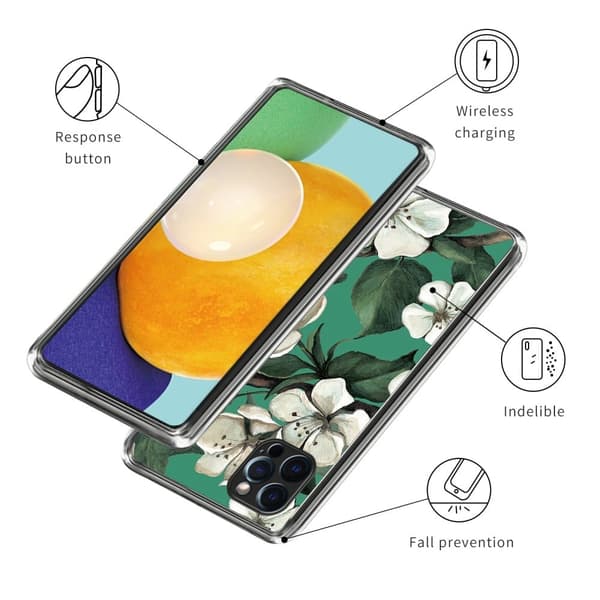 Deco iPhone 16 Pro deksel - Hvite Blomster Green