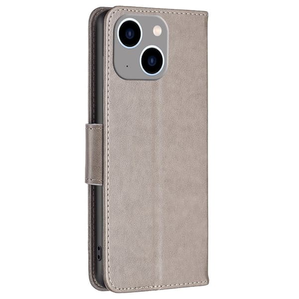Butterfly iPhone 14 Plus nahkakotelo - Harmaa Silver grey