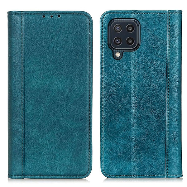 Äkta läder Samsung Galaxy M32 fodral med magnetisk stängning Grön