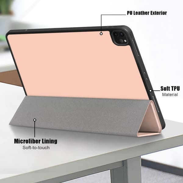 iPad Pro 12.9 (2021) / (2020) tredelat flipfodral i PU-läder med pennfack - Roséguld Rosa