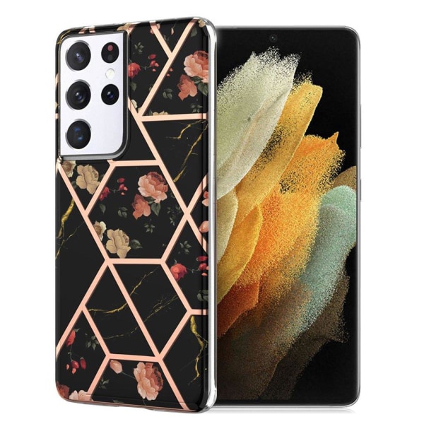 Marble design Samsung Galaxy S21 Ultra 5G cover - Sort Marmor / Blomst Multicolor