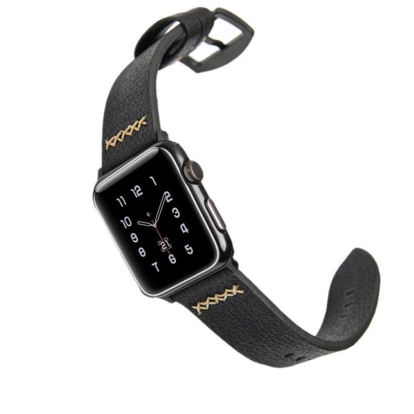 Apple Watch Series 5 44mm X-Line ægte læder Urrem - Sort Black