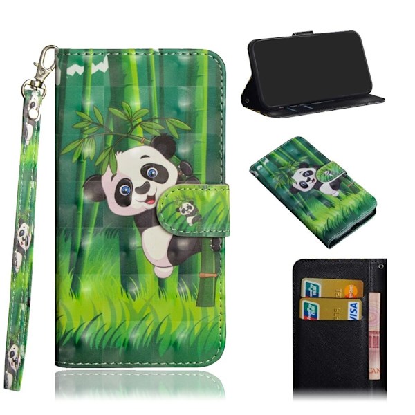 iPhone Xr Synteetti Nahkainen Kuviollinen Lompakko Suojakotelo - Bambuu Panda Multicolor
