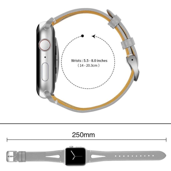 Apple Watch Series 4 44mm hollow ægte læder Urrem - Grå Silver grey