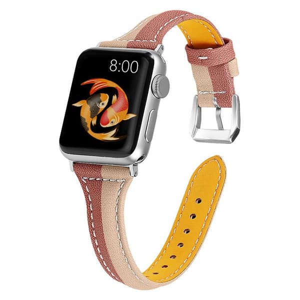 Apple Watch Series 5 40mm ægte læder Urrem - Abrikos/ Brun Brown