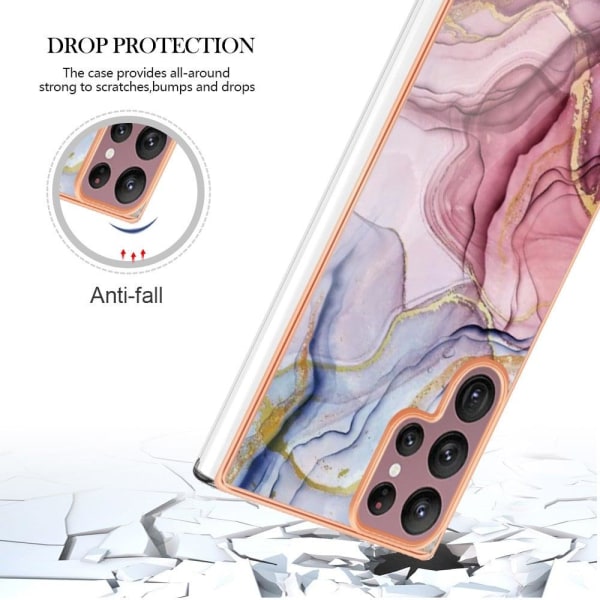 Marble Samsung Galaxy S22 Ultra Etui - Rødguld Pink