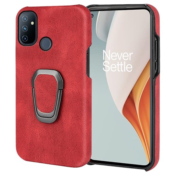 Iskunkestävä nahkasuojus soikealla jalustalla OnePlus Nord N100:lle - Punainen Red