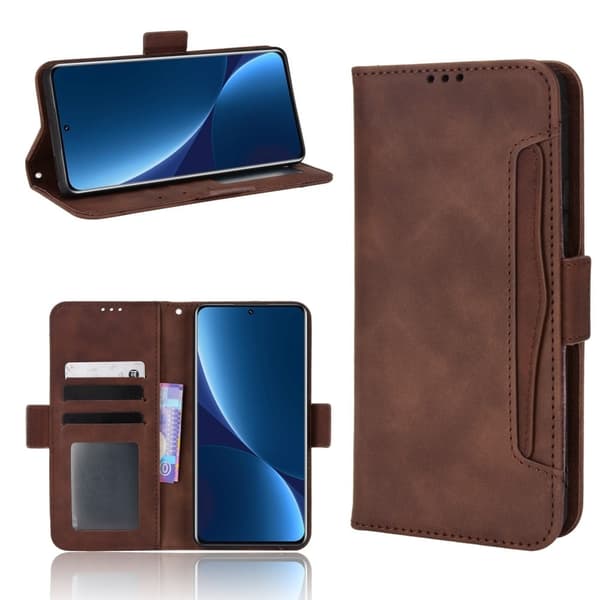 Stilfuldt Læder Etui med Pung til Xiaomi 12 Pro - Brun Brown