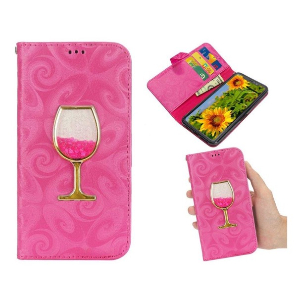 iPhone 9 mobilfodral syntetläder silikon stående plånbok timglas Rosa