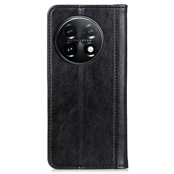 Flip Etui med Pung i Ægte Læder til OnePlus 11 - Sort Black