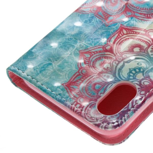 iPhone Xs Max læder flip cover med mønsterprint - Lotus Multicolor