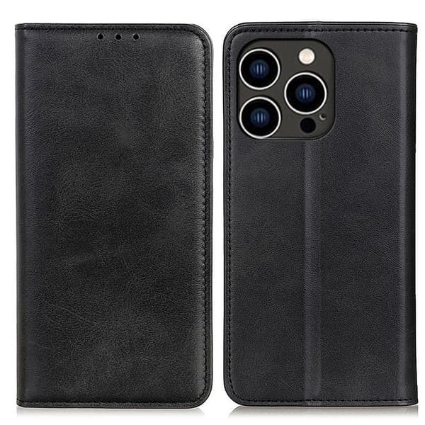iPhone 14 Pro flip etui i ægte læder med pung – Sort Black