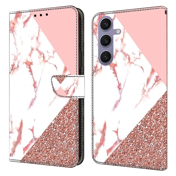 Samsung Galaxy S25+ Plånboksfodral Mönster Tryck Stativ Läder Flip Telefonskal - Triangulär Marmor Rosa