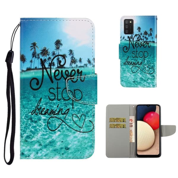 Wonderland Samsung Galaxy A02s Flip etui - Aldrig stop drømme Blue