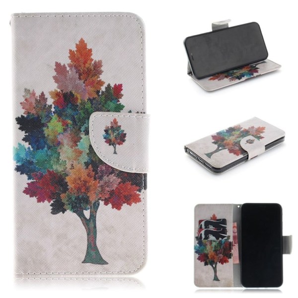 iPhone 9 Plus Synteetti Nahkainen Kuviollinen Lompakko Suojakotelo - Värikäs Puu Multicolor