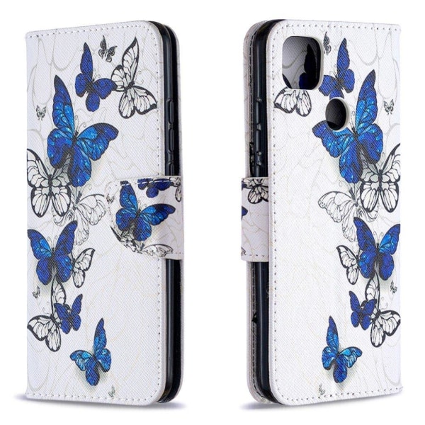 Wonderland Xiaomi Redmi 9C Flip etui - Blue og hvid sommerfugl White