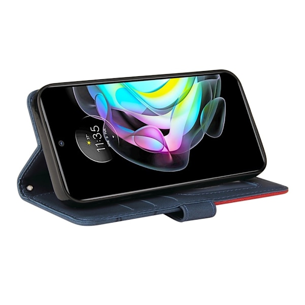 Texturerat läder Motorola Edge 20 fodral med handledsband - Blå Blå
