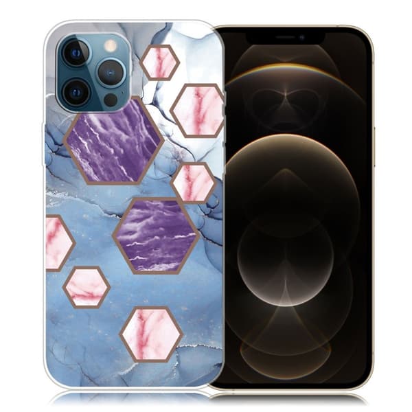 Marble iPhone 12 Pro Max Etui - Sekskant Fragmenter i Blå Blue