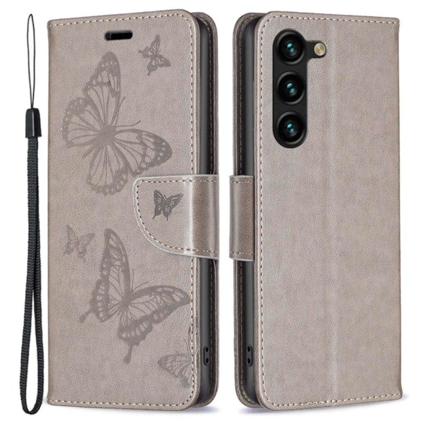 Sommerfugl Samsung Galaxy S23 Plus Flip Etui - Grå Silver grey