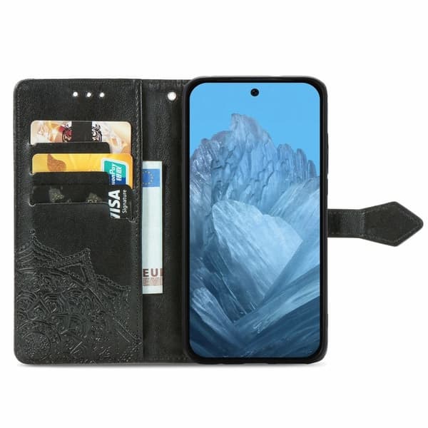 Mandala Google Pixel 9 Pro XL etui i lær - Svart Black