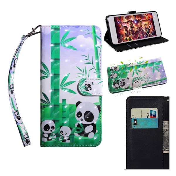 Samsung Galaxy A70 sisustuskuvioitu nahkakotelo - Panda Multicolor