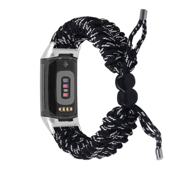 Fitbit Charge 5 elastic nylon watch strap - Black / White Svart