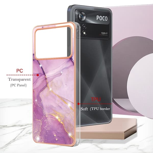 Marble Xiaomi Poco X4 Pro 5G Suojakotelo - Violetti Marble Purple