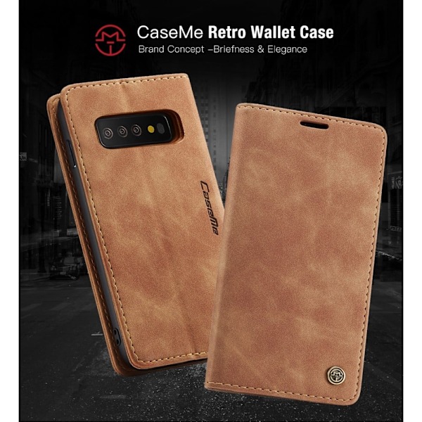 CASEME Samsung Galaxy S10 Plus auto-absorberet læder flip etui - Brun Brown