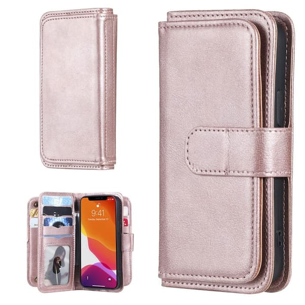 10-slot Lommebok Etui til iPhone 13 Mini - Rose Gull Pink