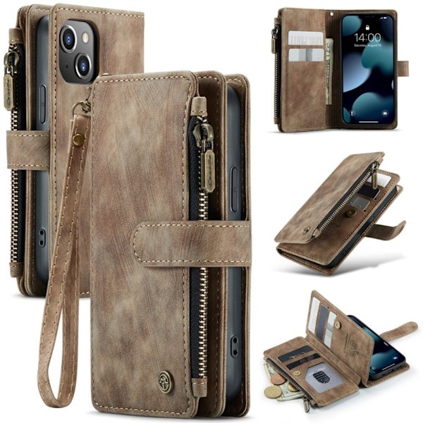 CaseMe iPhone 13 Mini etui med lynlås og pung - Brun Brown