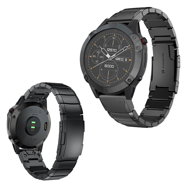 Garmin Fenix 6X rustfrit stål Urrem - Sort Black